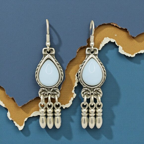 🆕️ Boho Chic Handmade Dangle Earrings Turkish Zamak Silver Plated Turquoise - Picture 12 of 15